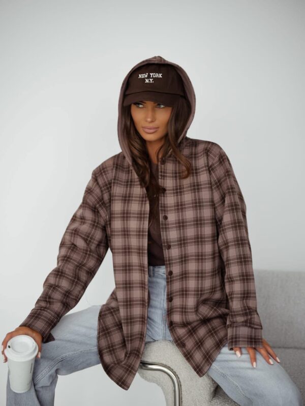 KOSZULA W KRATĘ CLARA Z KAPTUREM BOCCA CZEKOLADOWA