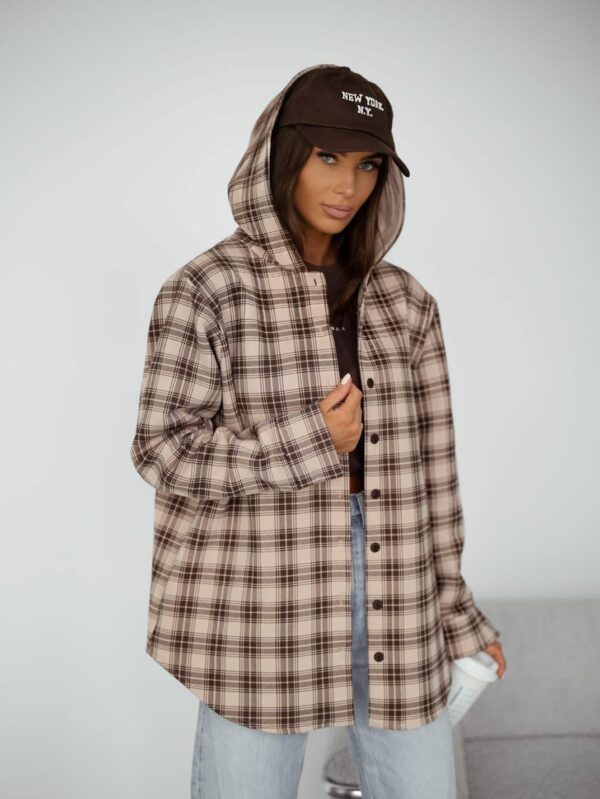 KOSZULA W KRATĘ CLARA Z KAPTUREM BOCCA BEŻOWA