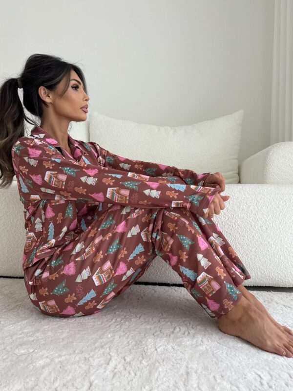 PIŻAMA GINGERBREAD LONG CZEKOLADOWA