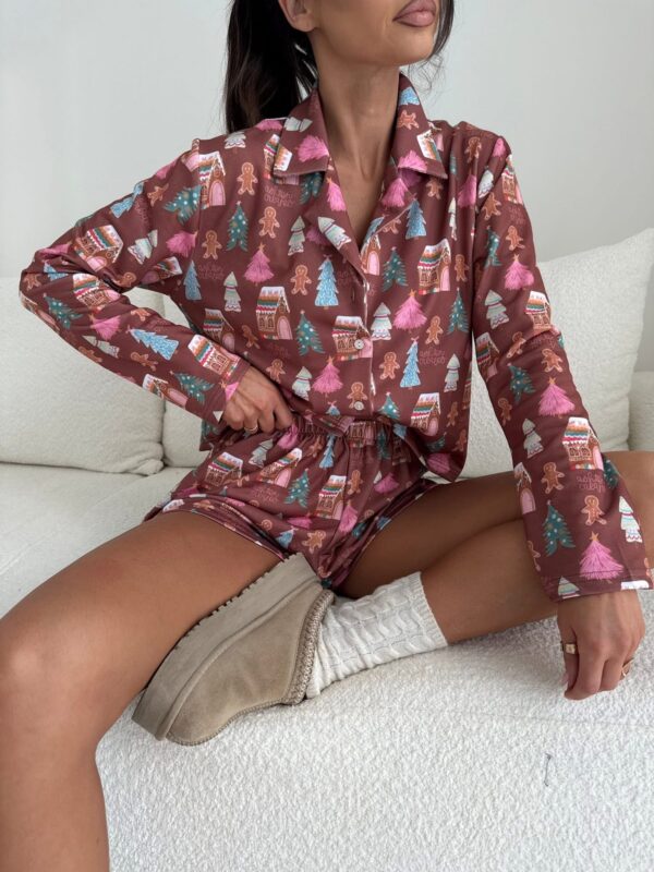 PIŻAMA GINGERBREAD SHORT CZEKOLADOWA