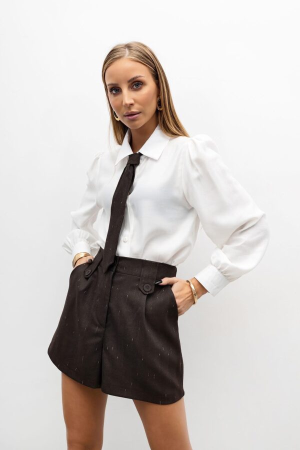 KOSZULA Z KRAWATEM XANA BIAŁA Z CZEKOLADOWYM