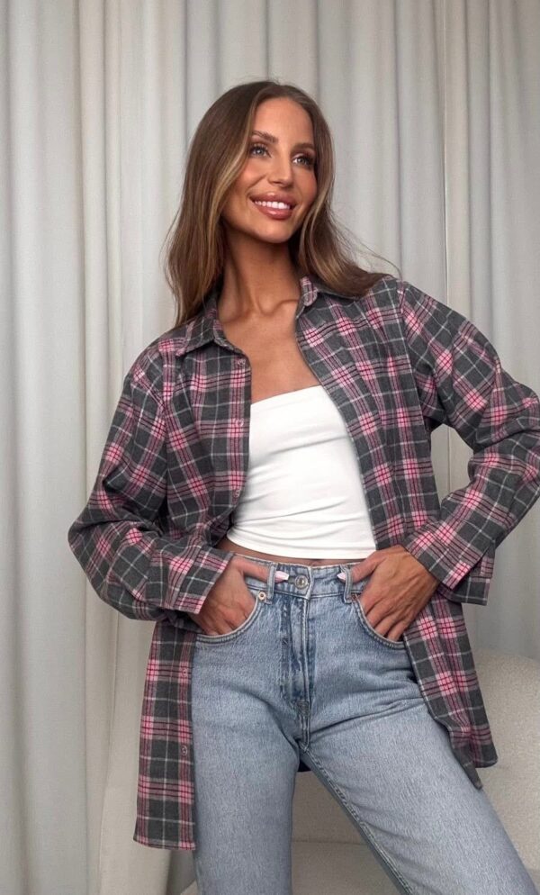 KOSZULA W KRATĘ BLOSSOM BOCCA SZARO – RÓŻOWA