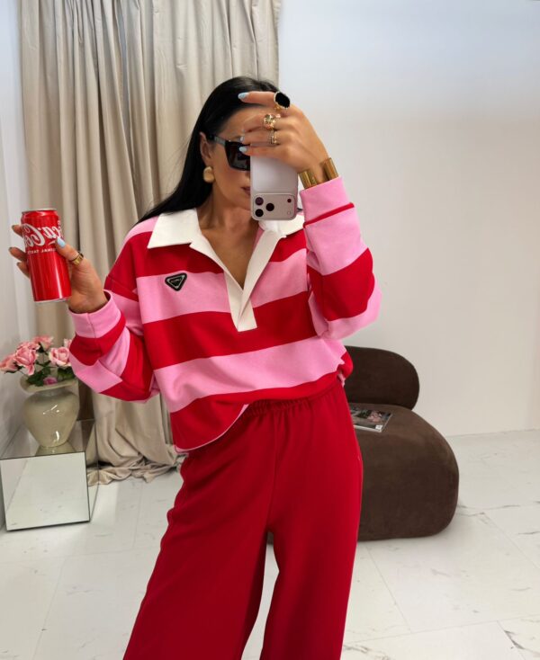 BLUZA W PASKI LAMILLA RÓŻOWO – CZERWONA