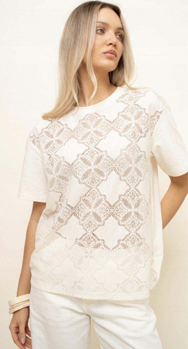 T-SHIRT KORONKOWY LEMONADA ECRU